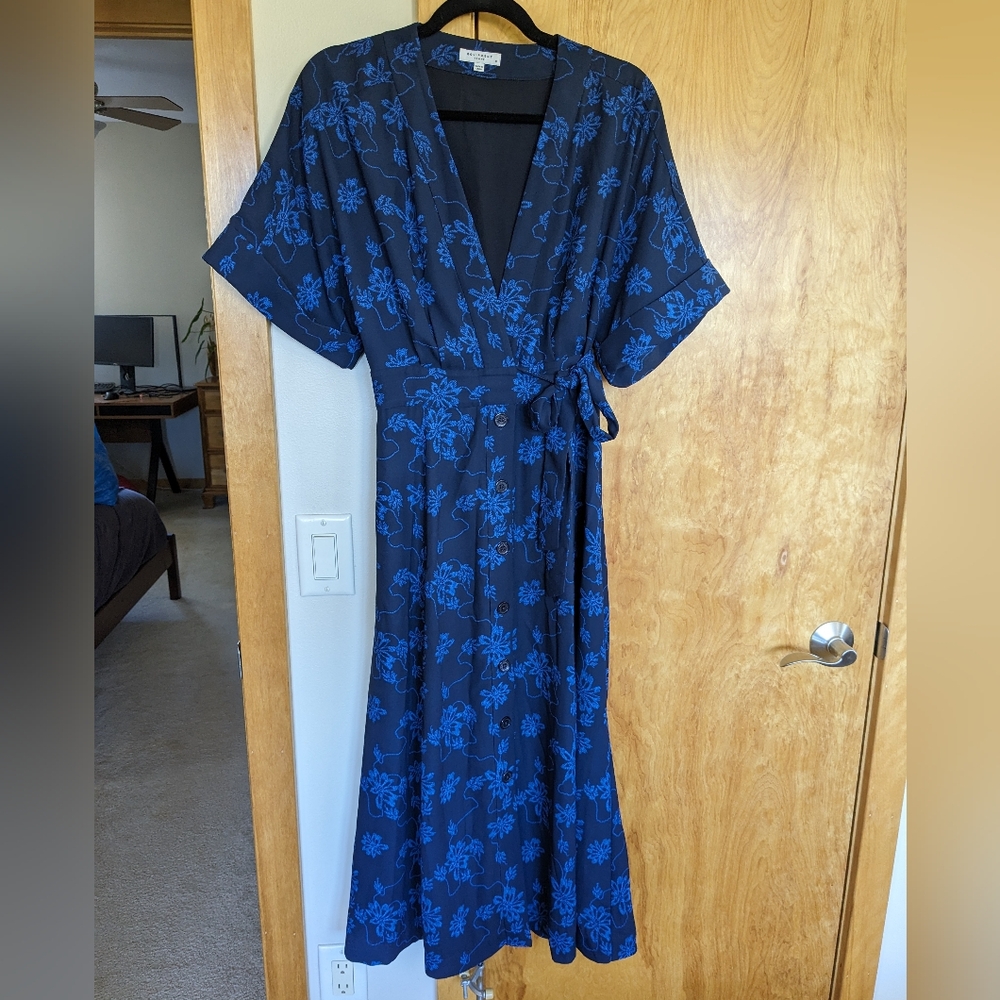 Equipment Nauman A-Line Floral Midi Wrap Dress size 10 navy blue